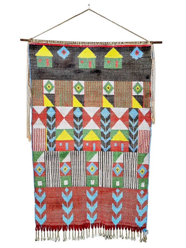 Rare Mounted Kirdi Beaded Tapestry -Village en Joie